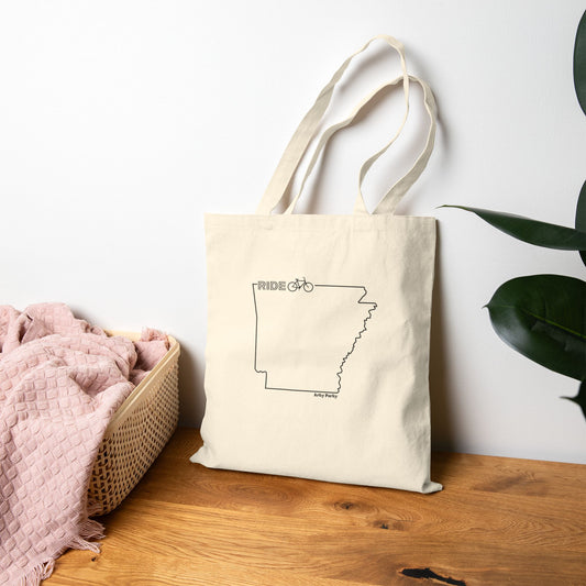Ride Arkansas Canvas Tote Bag | Eco-Friendly Bicycle Graphic Tote