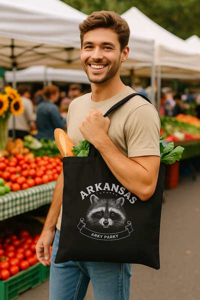 Arkansas Raccoon Canvas Tote Bag | Eco-Friendly Reusable Tote by Arky Parky